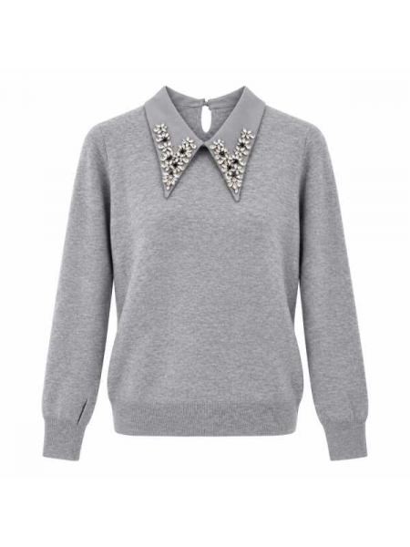Maglia A Maniche Lunghe Con Colletto Gioiello
