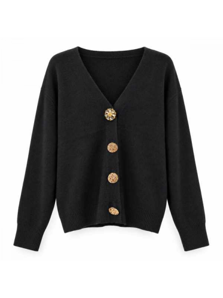 Cardigan Con Scollo A V E Bottoni Gioiello