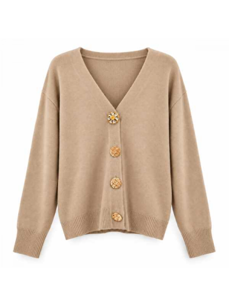 Cardigan Con Scollo A V E Bottoni Gioiello