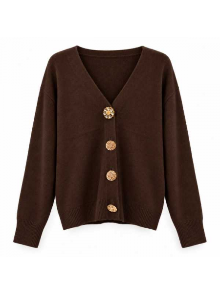 Cardigan Con Scollo A V E Bottoni Gioiello