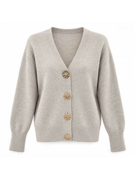 Cardigan Con Scollo A V E Bottoni Gioiello