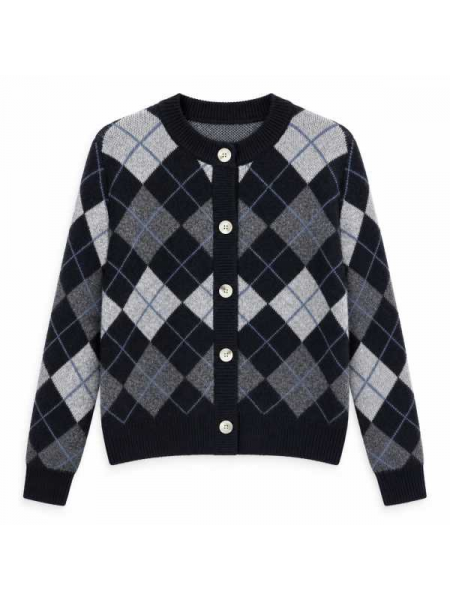 Cardigan In Maglia Con Fantasia A Rombi

