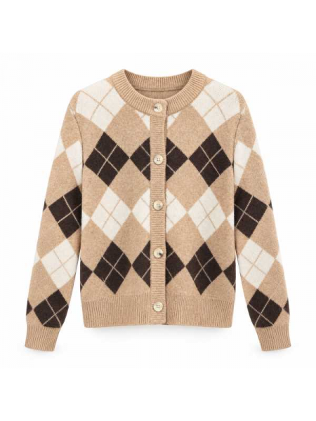 Cardigan In Maglia Con Fantasia A Rombi

