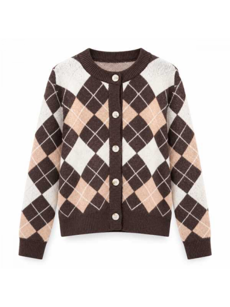 Cardigan In Maglia Con Fantasia A Rombi

