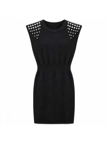 Abito In Maglia Smanicato Con Strass Sulle Spalle