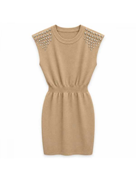 Abito In Maglia Smanicato Con Strass Sulle Spalle