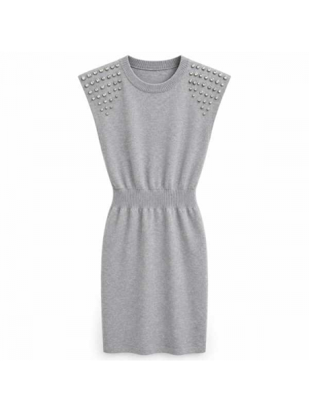 Abito In Maglia Smanicato Con Strass Sulle Spalle