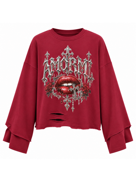Felpa Donna Con Stampa Gotica E Dettagli Strappati 