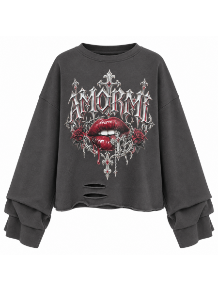 Felpa Donna Con Stampa Gotica E Dettagli Strappati 