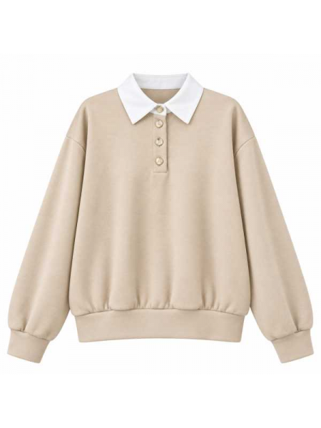 Felpa Donna Con Colletto Bianco E Botton