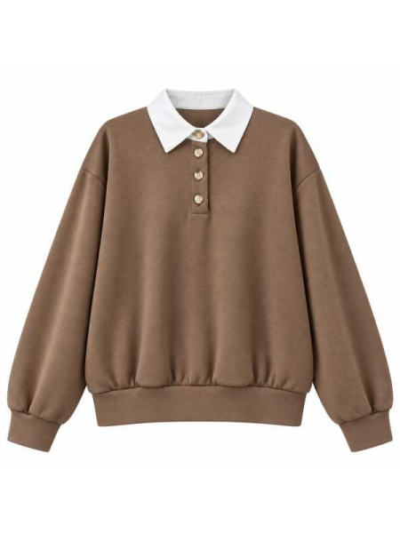 Felpa Donna Con Colletto Bianco E Botton