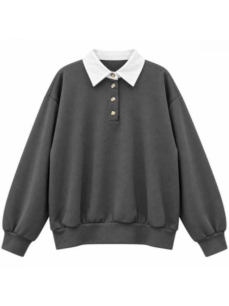 Felpa Donna Con Colletto Bianco E Botton