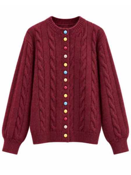 Cardigan Donna In Maglia A Trecce Con Bottoni Multicolor – Knitw