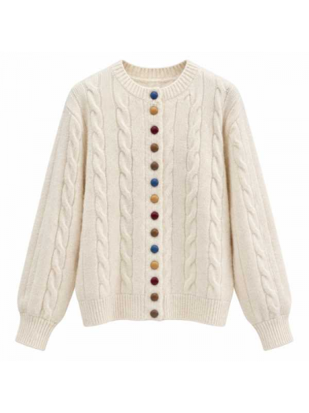 Cardigan Donna In Maglia A Trecce Con Bottoni Multicolor – Knitw