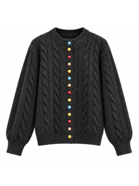 Cardigan Donna In Maglia A Trecce Con Bottoni Multicolor – Knitw