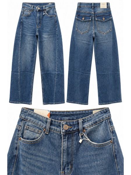 Jeans Donna A Gamba Ampia Con Cuciture Frontali