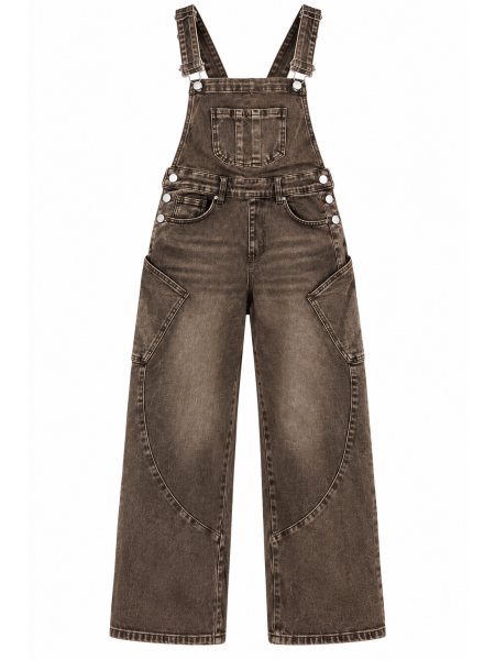Salopette Donna In Denim Marrone Vintage – Gamba Larga Stile Car