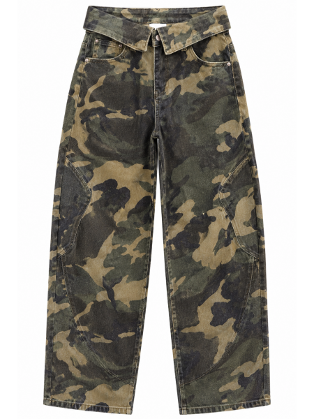 Jeans Donna Cargo Balloon In Denim Mimetico Con Risvolto In Vita