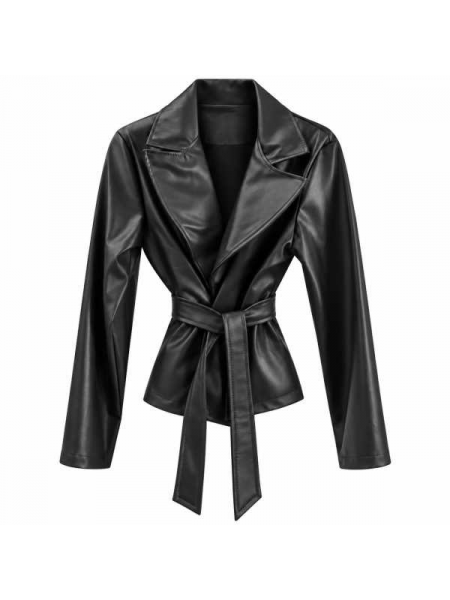 Giacca Effetto Pelle Con Cintura E Maxi Revers