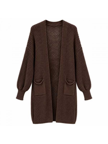 Cardigan Lungo In Maglia Con Tasche