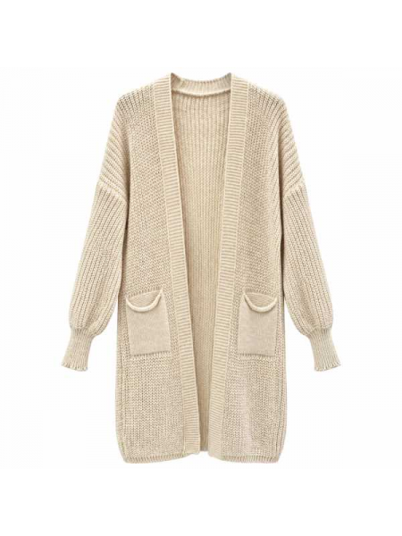 Cardigan Lungo In Maglia Con Tasche