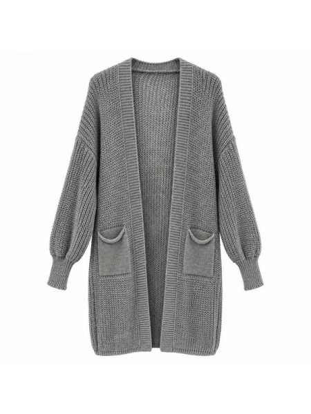Cardigan Lungo In Maglia Con Tasche