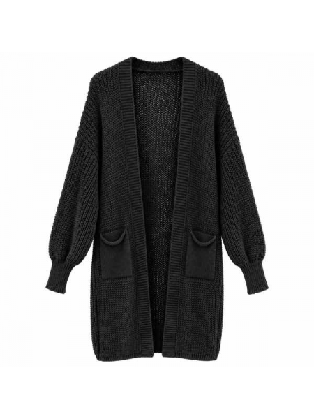 Cardigan Lungo In Maglia Con Tasche