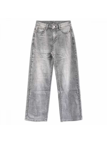 Jeans Donna Wide Leg In Denim Grigio Chiaro Sfumato – Vita Alta
