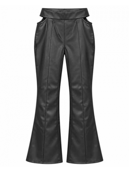 Pantalone Donna In Ecopelle Nero A Zampa – Vita Alta