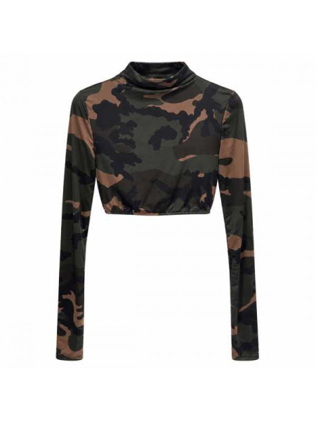 Maglia Crop Camouflage A Collo Alto
