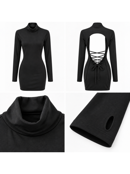 Mini Abito Donna Aderente Con Collo Alto E Maniche Lunghe

 Con 