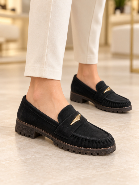 Mocassino Donna Effetto Scamosciato Con Dettaglio Oro 