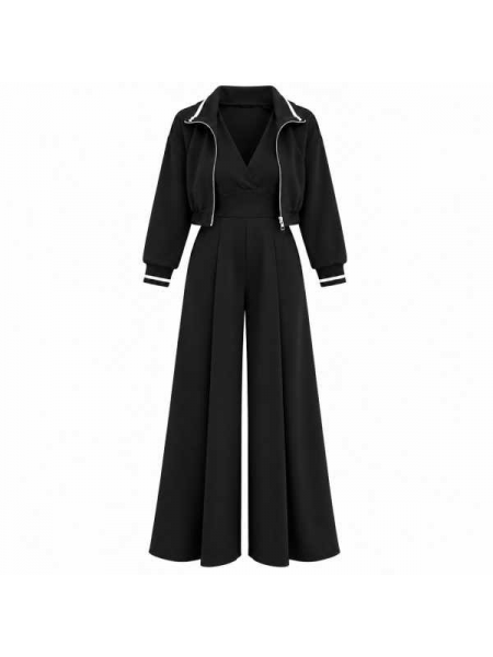 Completo Donna 2 Pezzi Con Jumpsuit Palazzo E Giacchino Corto Co