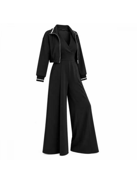 Completo Donna 2 Pezzi Con Jumpsuit Palazzo E Giacchino Corto Co