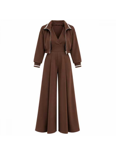 Completo Donna 2 Pezzi Con Jumpsuit Palazzo E Giacchino Corto Co