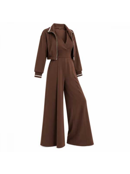 Completo Donna 2 Pezzi Con Jumpsuit Palazzo E Giacchino Corto Co