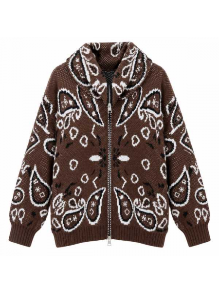 Cardigan In Maglia Fantasia Bandana Con Zip