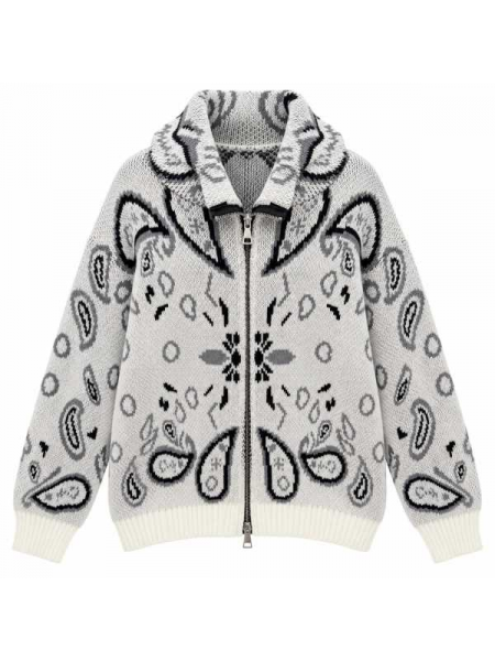 Cardigan In Maglia Fantasia Bandana Con Zip