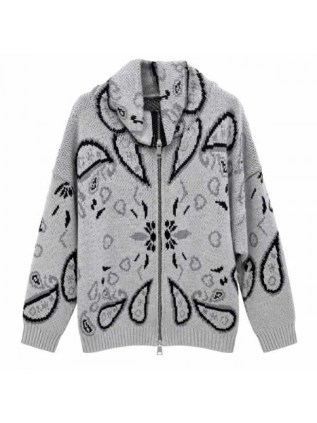 Cardigan In Maglia Fantasia Bandana Con Zip