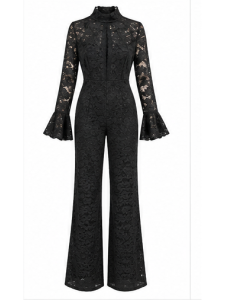 Jumpsuit Donna Elegante In Pizzo Floreale Con Schiena Scoperta E