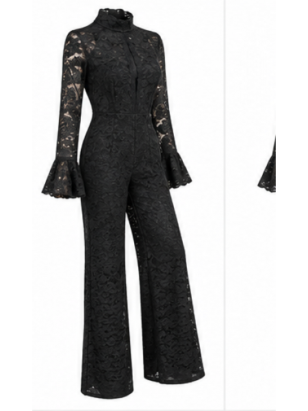 Jumpsuit Donna Elegante In Pizzo Floreale Con Schiena Scoperta E