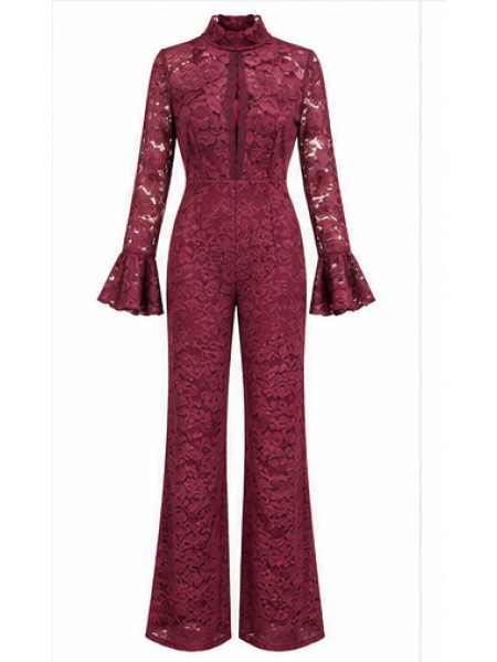 Jumpsuit Donna Elegante In Pizzo Floreale Con Schiena Scoperta E