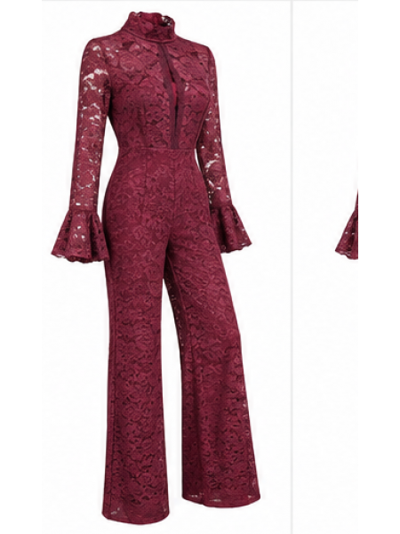 Jumpsuit Donna Elegante In Pizzo Floreale Con Schiena Scoperta E