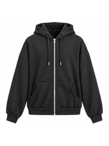 Felpa Donna Oversize Con Cappuccio, Zip E Tasche – Basic Collect