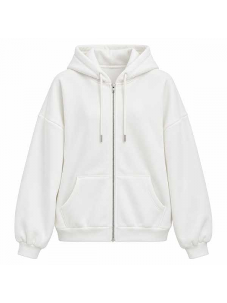 Felpa Donna Oversize Con Cappuccio, Zip E Tasche – Basic Collect