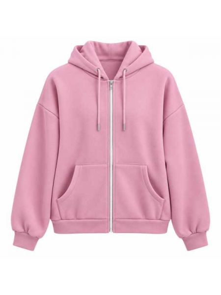 Felpa Donna Oversize Con Cappuccio, Zip E Tasche – Basic Collect