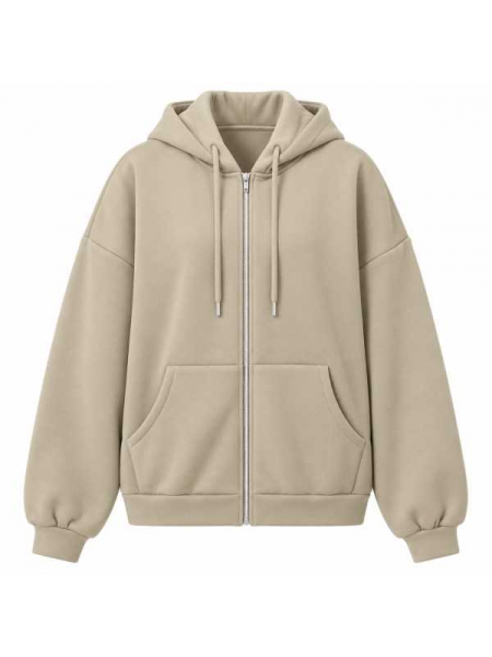 Felpa Donna Oversize Con Cappuccio, Zip E Tasche – Basic Collect