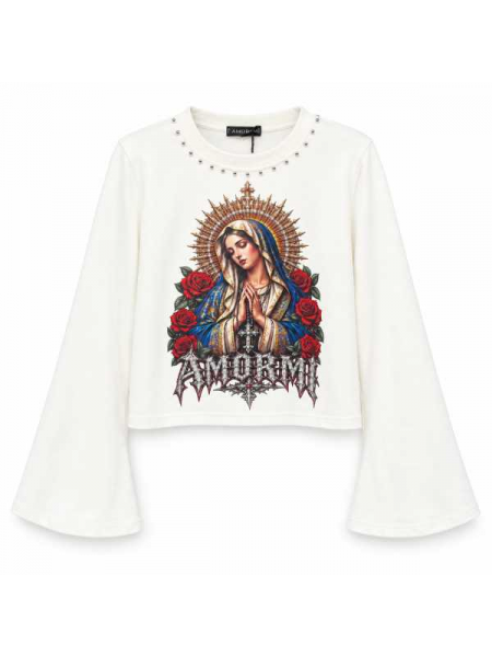 Maglia Corta Con Stampa Madonna E Maniche Svasate
